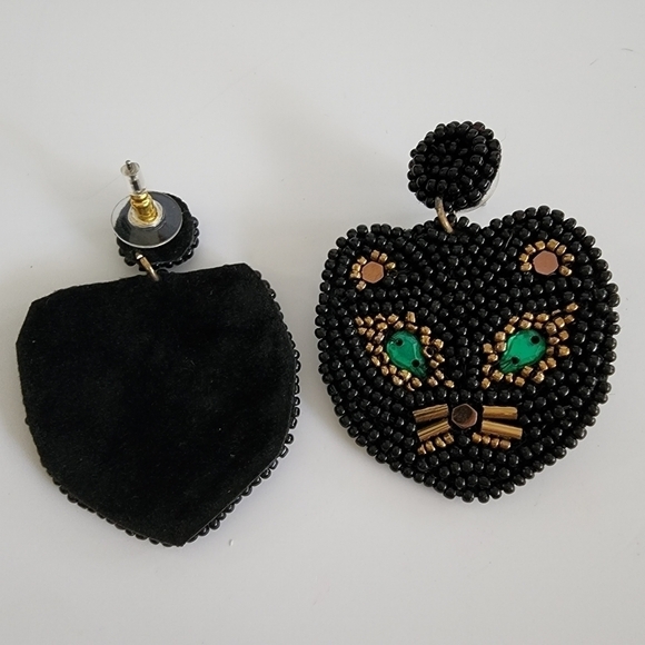 NEW Black Panther Cat Seed Beaded Dangle Earrings - Picture 5 of 8